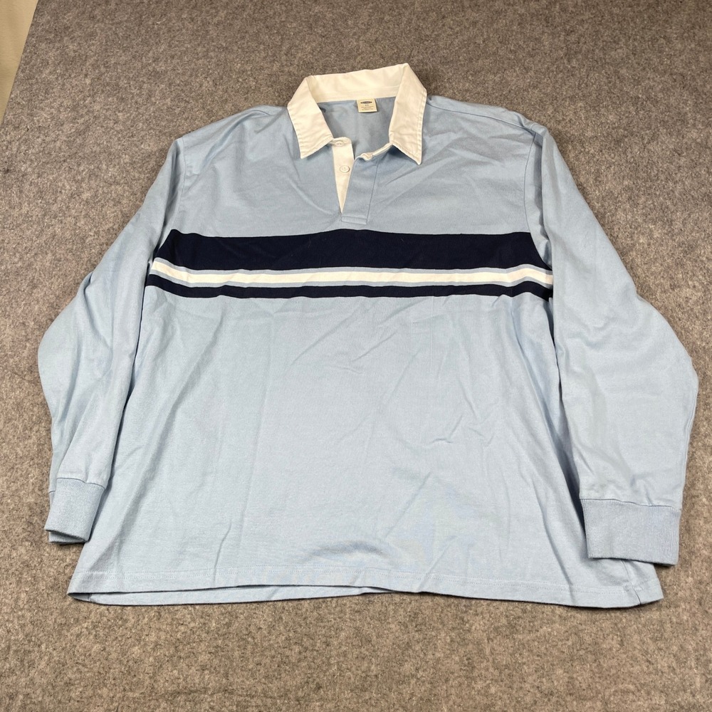 Vintage Y2K Old Navy Rugby Shirt Mens XXL Light Blue Striped Long Sleeve